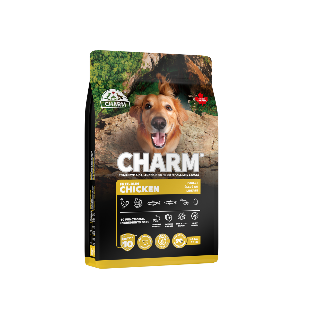 CHARM Protect10™ 超能精華無穀物走地雞狗糧|包裝側面