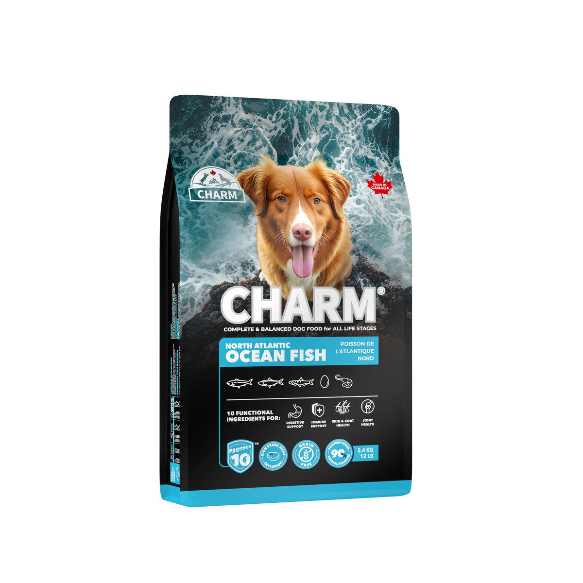 CHARM Protect10™ 超能精華無穀物海洋魚狗糧|包裝側面