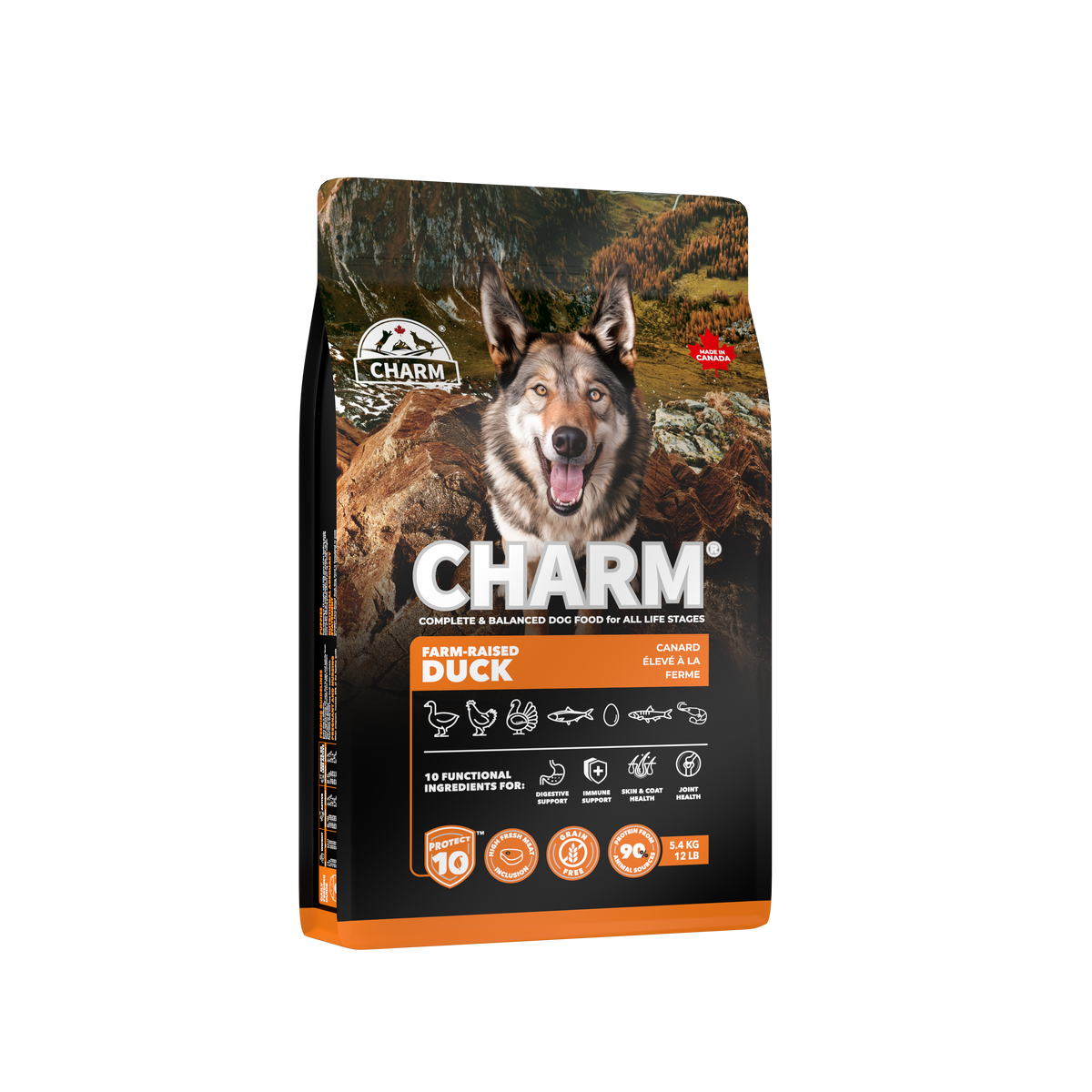 CHARM Protect10™ 超能精華無穀物農場鴨狗糧|包裝側面