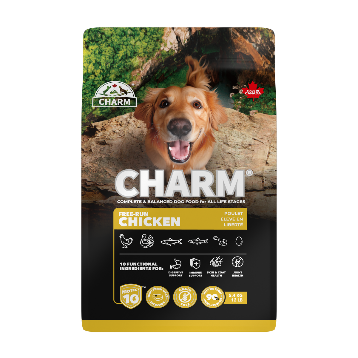 CHARM Protect10™ 超能精華無穀物走地雞狗糧｜正面包裝（容量以選項為準）